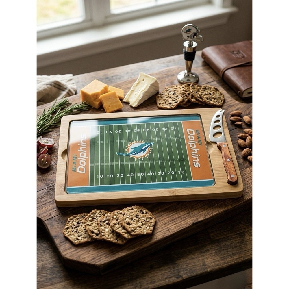 Miami Dolphins NFL Charcuterie Board Serving Tray & Cheese Knife Gift Set
